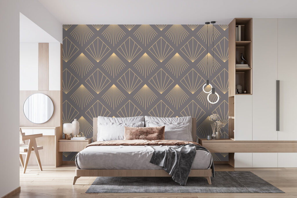 Décoration murale design art déco géométrique pas cher chambre - marron or