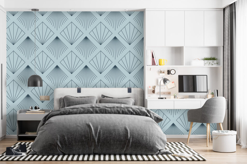 Décoration murale design art déco géométrique pas cher chambre ado - bleu