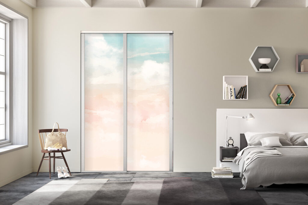 livraison rapide fresque papier peint panoramique minimaliste ciel nuage aquarelle sur mesure haut de gamme chambre adulte