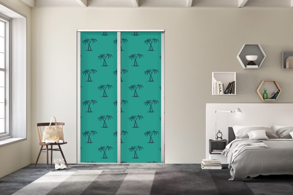 Papier peint motif cocotier tropical pas cher portes de placard sur-mesure