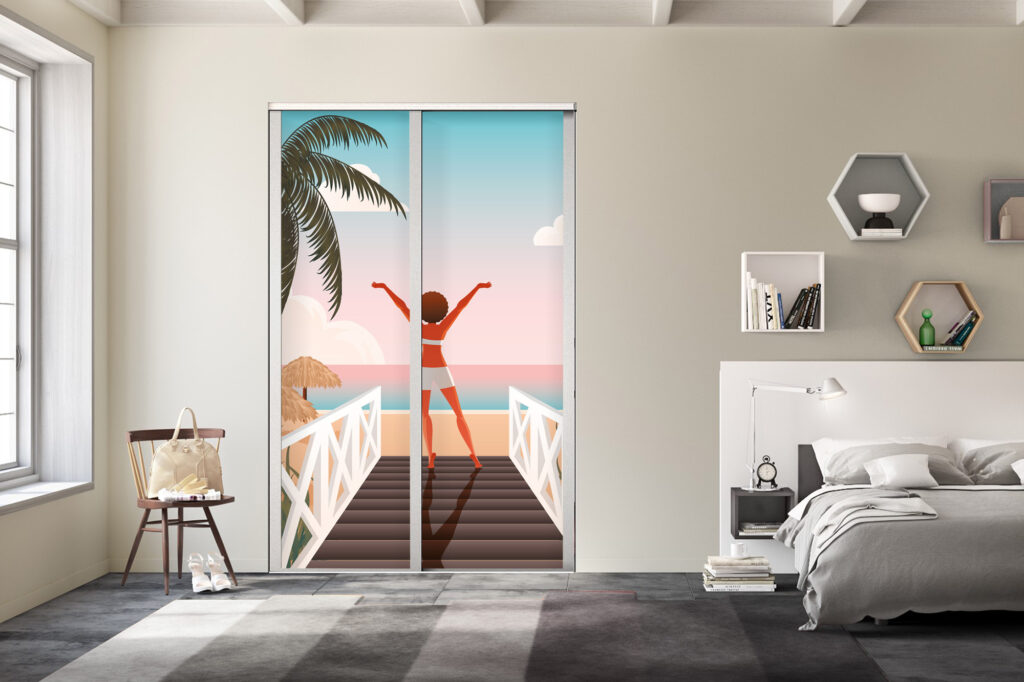 livraison rapide tapisserie fresque murale retro pop plage été Grèce sur-mesure haut de gamme dressing parentale