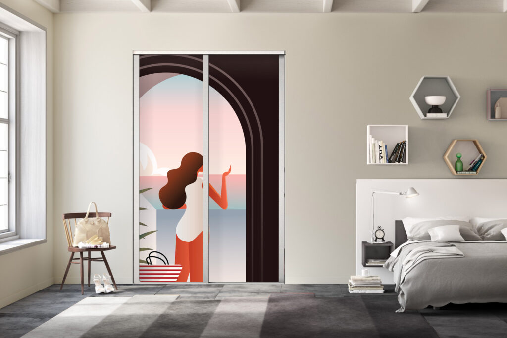 acheter fresque murale intissé trompe-l'œil pop paysage panoramique Grèce colonnes personnalisé pas cher placard chambre