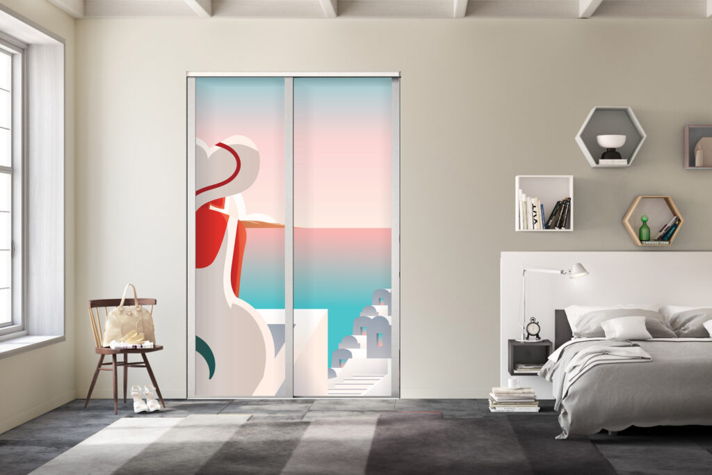 vente papier peint repositionnable pop paysage Grèce sur-mesure abordable portes placards coulissantes