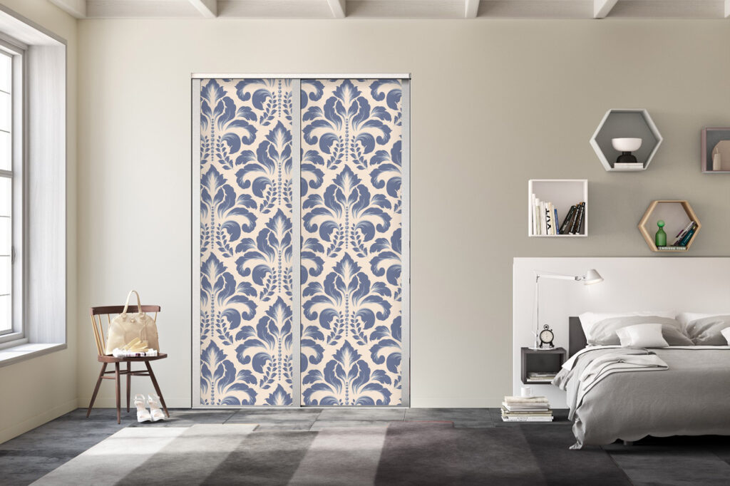 vinyle mural vintage motif Damask pas cher porte placard chambre – bleu