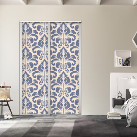 vinyle mural vintage motif Damask pas cher porte placard chambre – bleu