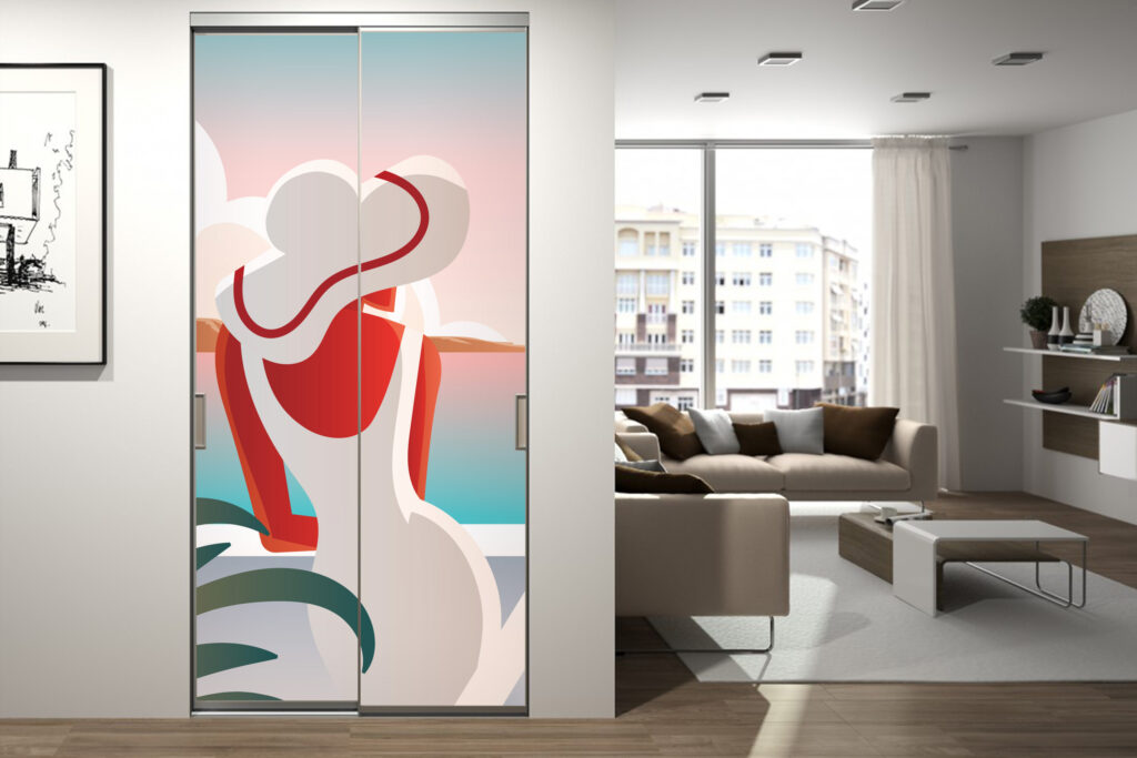 vente papier peint repositionnable pop paysage Grèce sur-mesure abordable porte placard