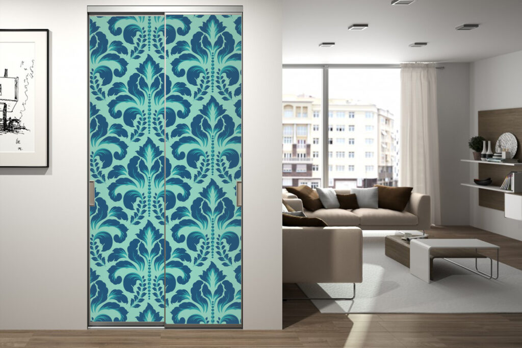 vinyle mural vintage motif Damask pas cher porte placard salon – jade