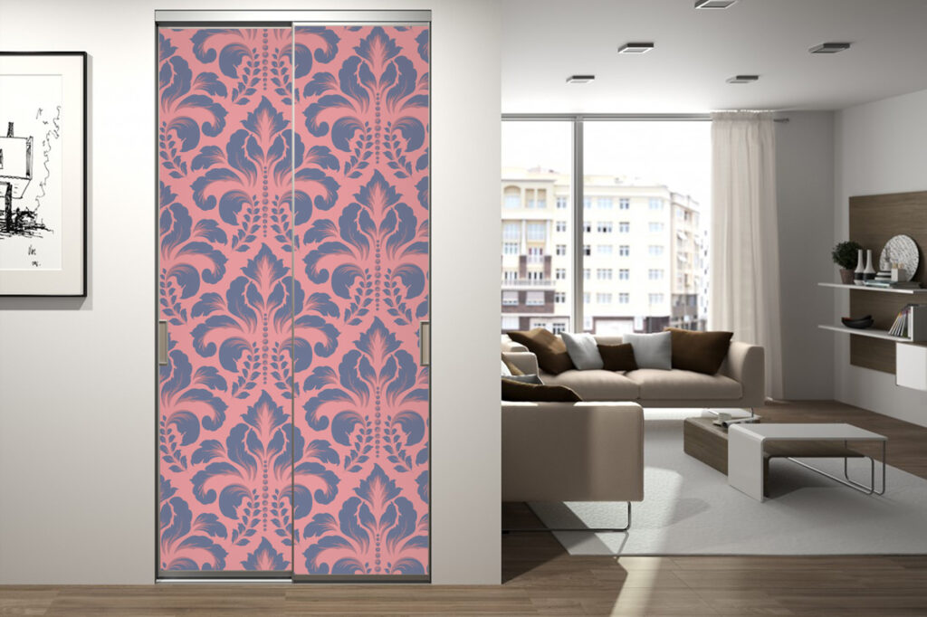vinyle mural vintage motif Damask pas cher porte placard salon – rose mauve