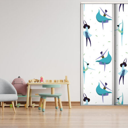 vinyle mural classique fond blanc motif Danseurs bleu pas cher portes placard chambre enfant