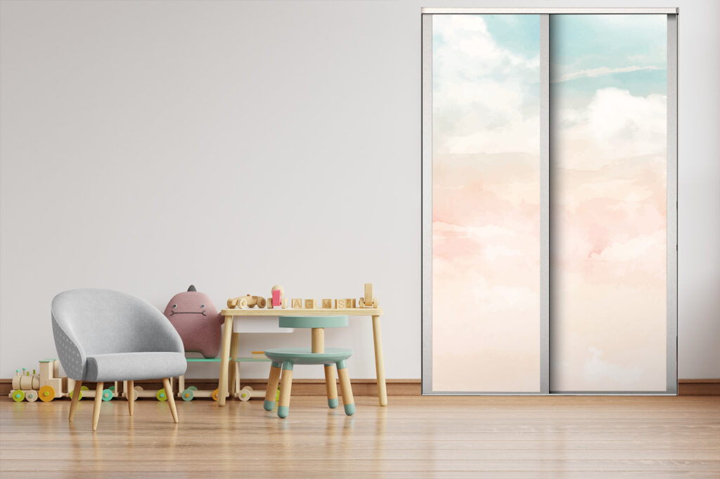 livraison rapide fresque papier peint panoramique minimaliste ciel nuage aquarelle sur mesure haut de gamme chambre petit garçon