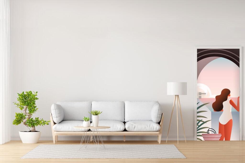 acheter fresque murale intissé trompe-l'œil pop paysage panoramique Grèce colonnes personnalisé pas cher porte intérieur