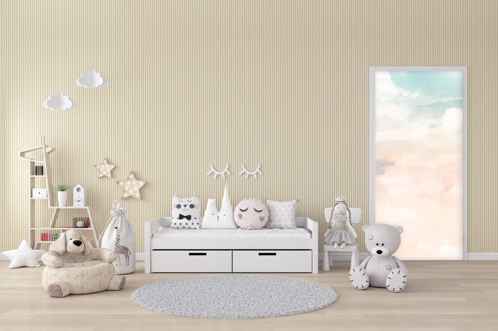 livraison rapide fresque papier peint panoramique minimaliste ciel nuage aquarelle sur mesure haut de gamme chambre bébé