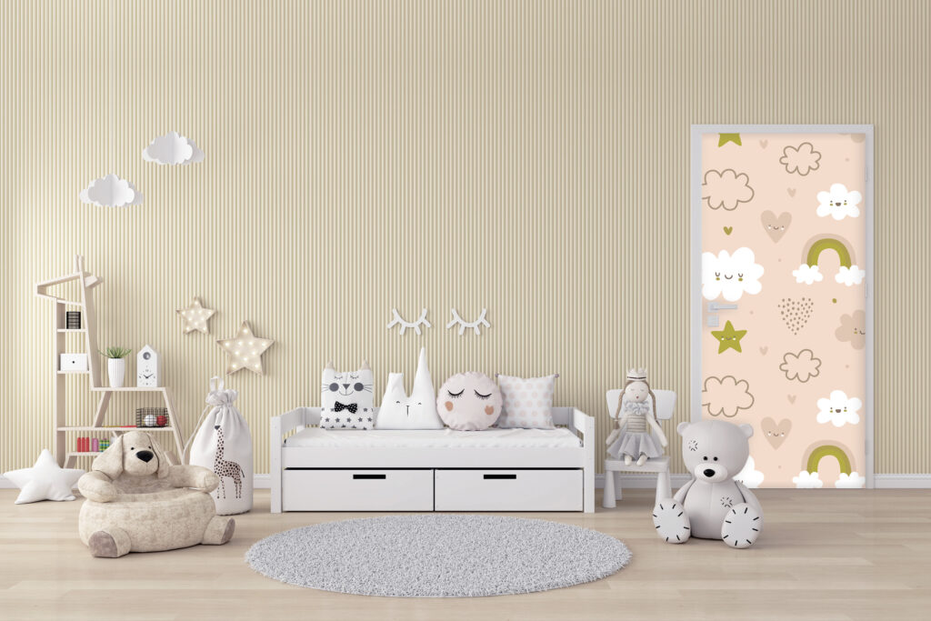 tapisserie rapositionnable nuage enfantin sur mesure porte crèche