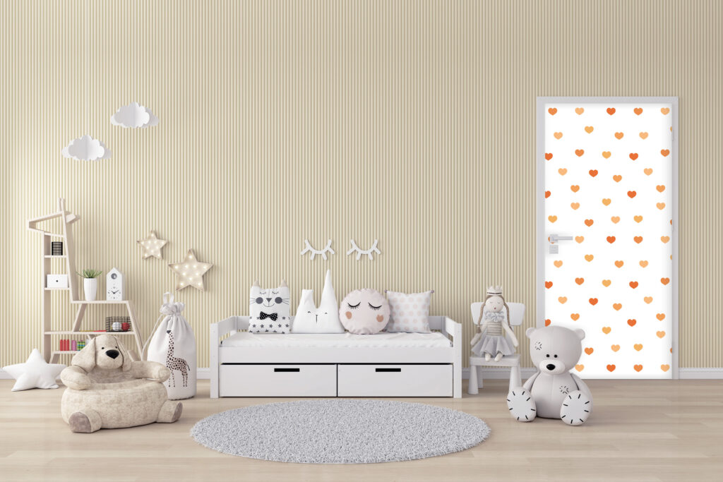 Tapisserie motif coeur décoration pas chère porte chambre enfant