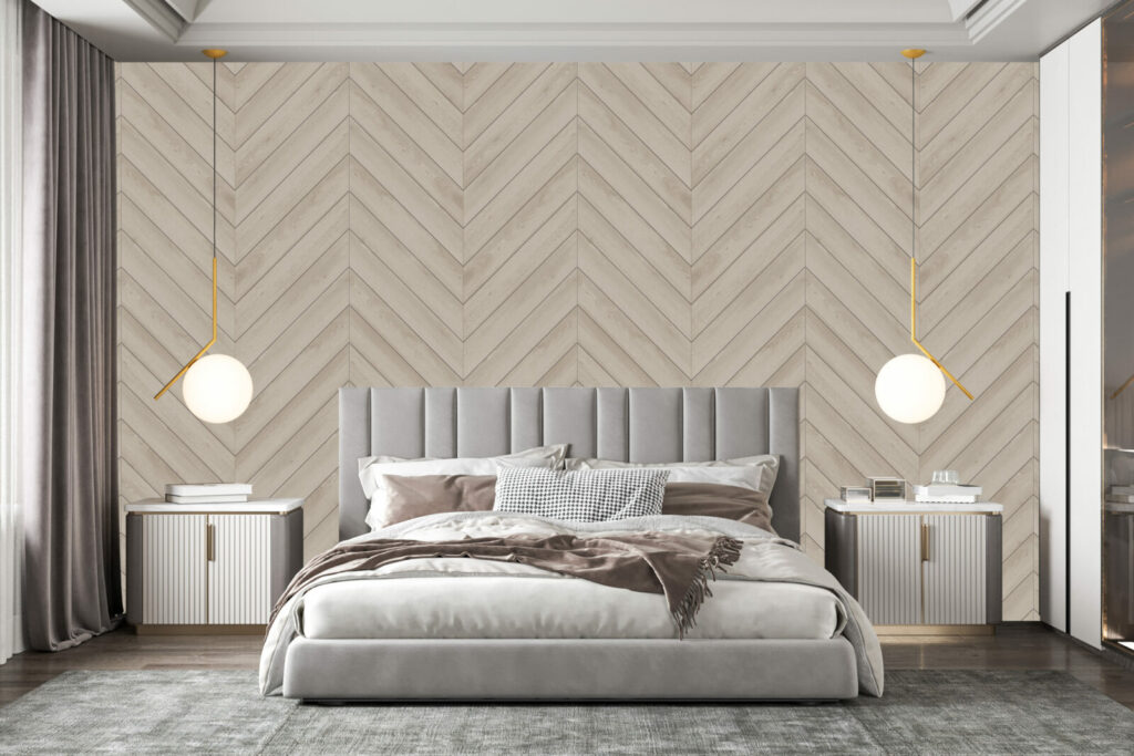 livraison gratuite papier peint imprimé encollé imitation chevrons bois personnalisé pas cher suite parentale chambre maison