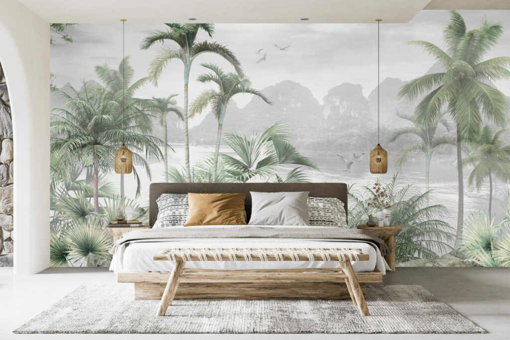 Fresque murale panoramique lac tropical tendance bon plan suite parentale