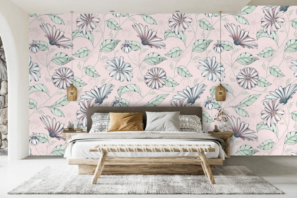 vente papier peint pré encollé motif fleurs aquarelle personnalisable haut de gamme