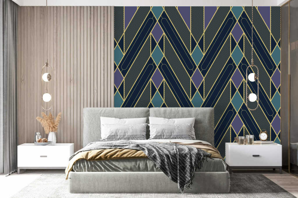 acheter papier vinyle imprimé mural géométrique rétro personnalisé abordable maison chambre parentale