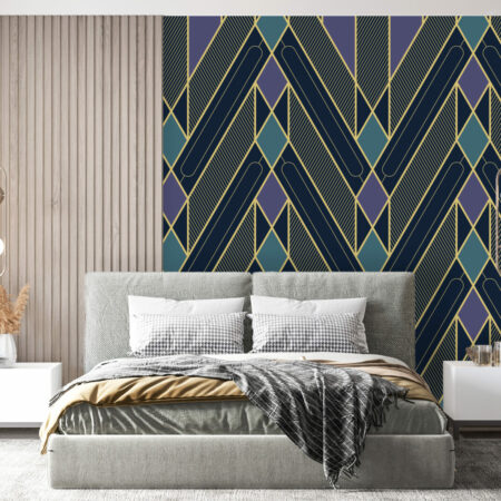 acheter papier vinyle imprimé mural géométrique rétro personnalisé abordable maison chambre parentale