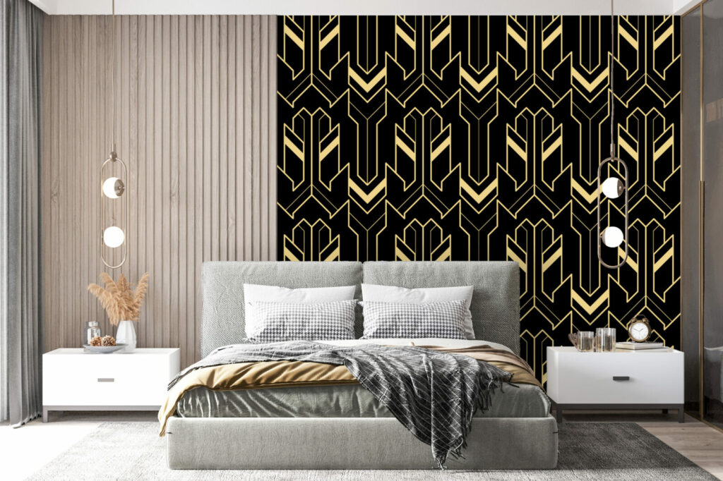 décoration murale géométrique moderne pas cher chambre - noir or