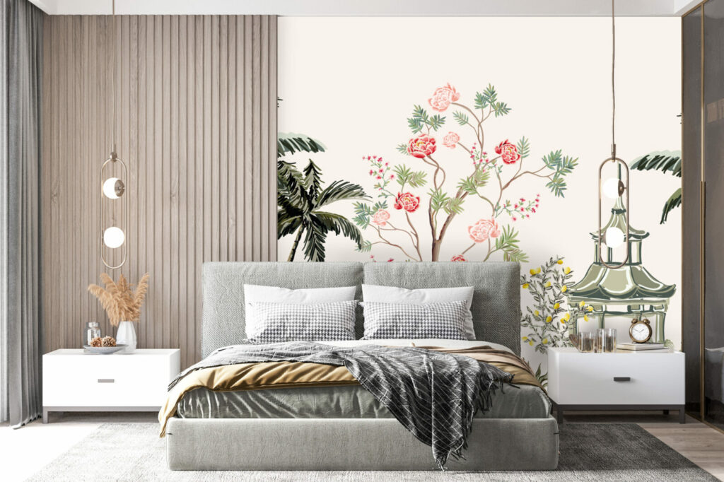 papier peint panoramique safari sauvage style aquarelle abordable chambre adulte