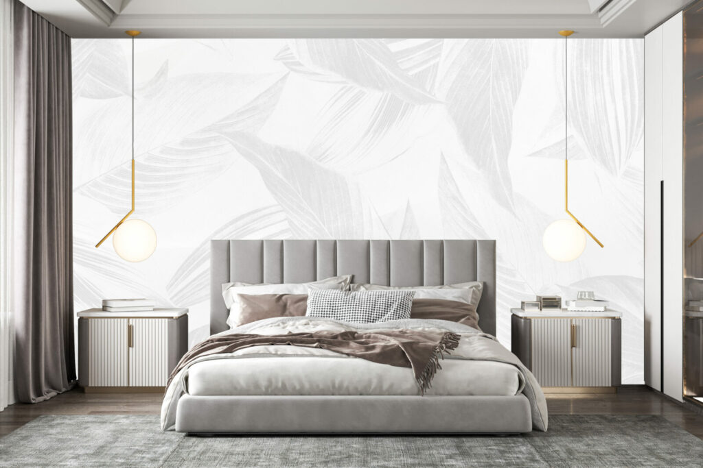 tapisserie vinyle feuillage abordable facile à coller chambre - gris