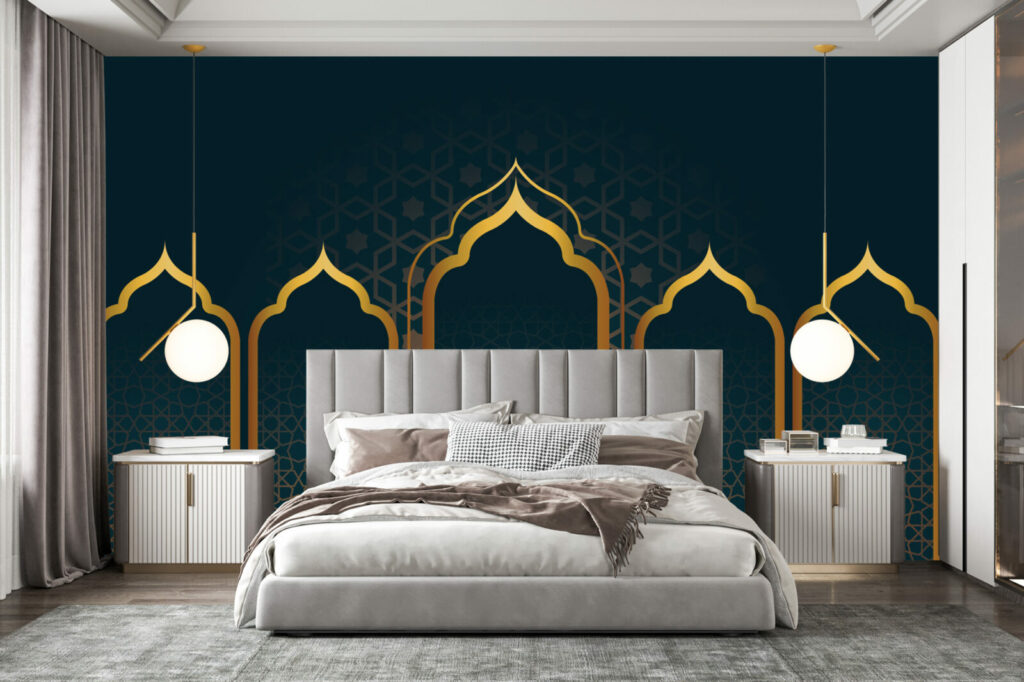 tapisserie murale panoramique oriental haut de gamme chambre adulte - vert