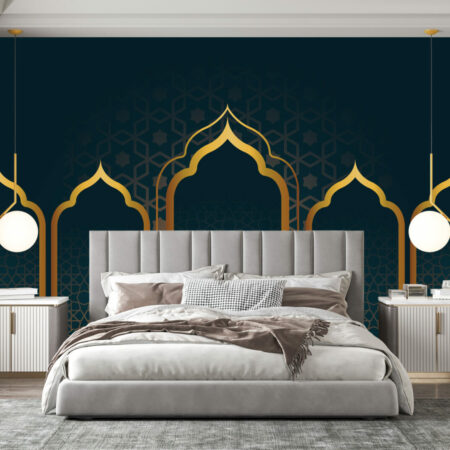 tapisserie murale panoramique oriental haut de gamme chambre adulte - vert