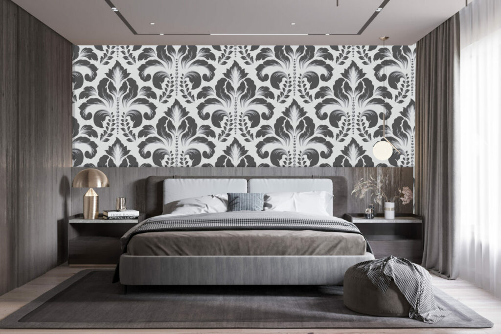 vinyle mural vintage motif Damask pas cher chambre - gris