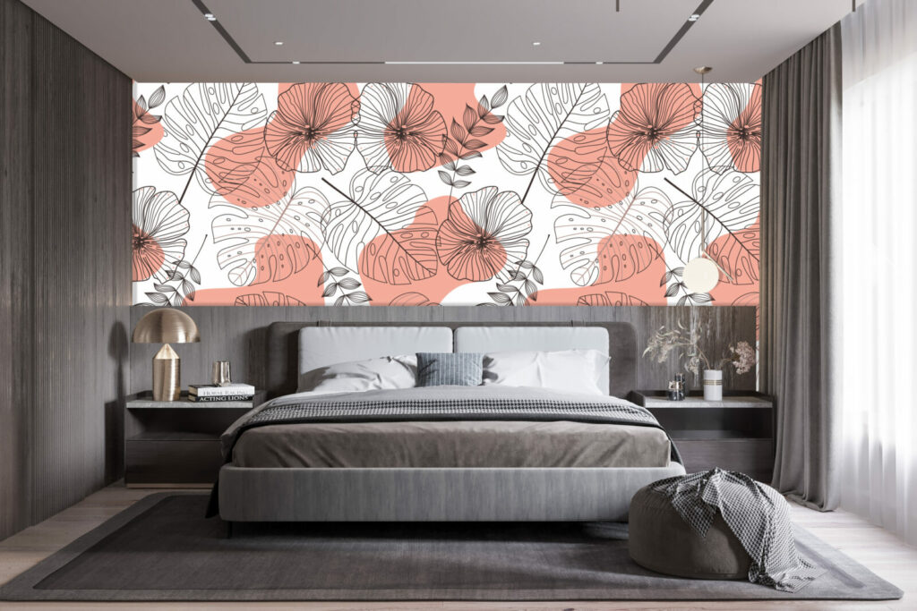 papier peint floral tropical aquarelle personnalisable chambre adulte - rose