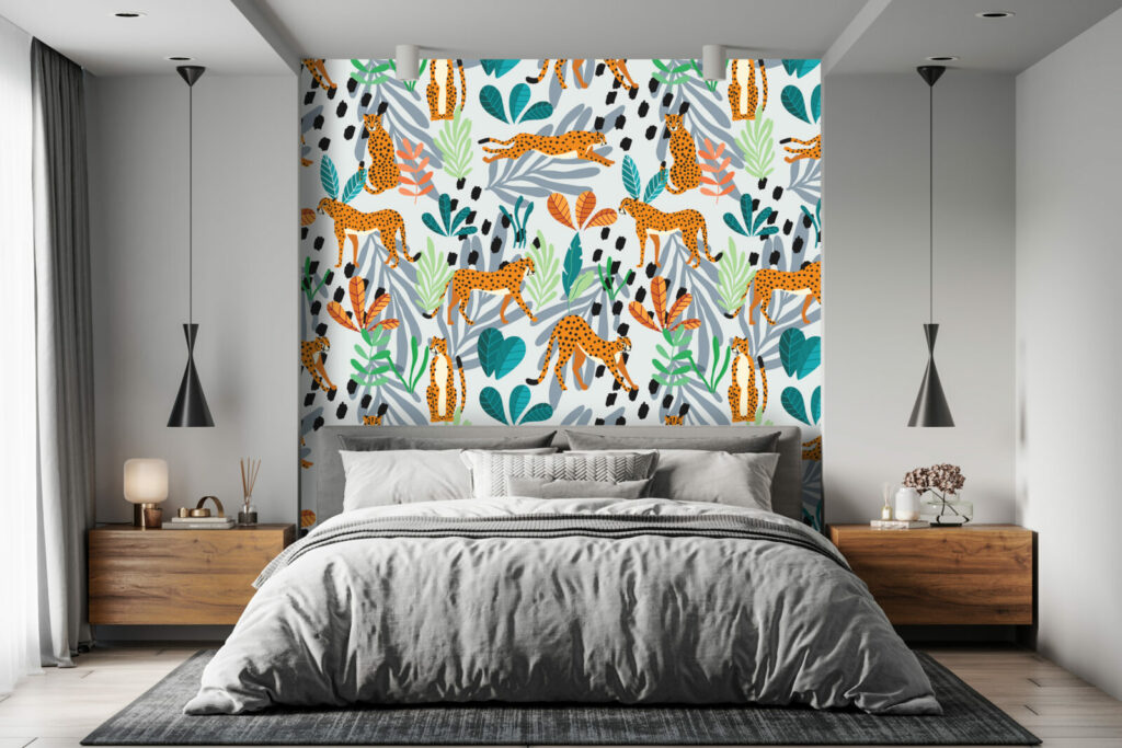 papier peint motif art déco sur mesure chambre - gris