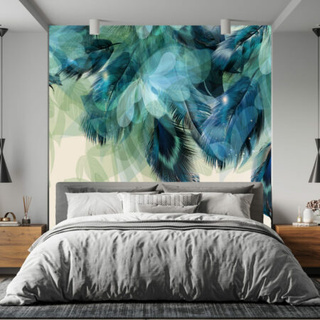 papier peint pré encollé plume de paon facile à poser chambre parentale