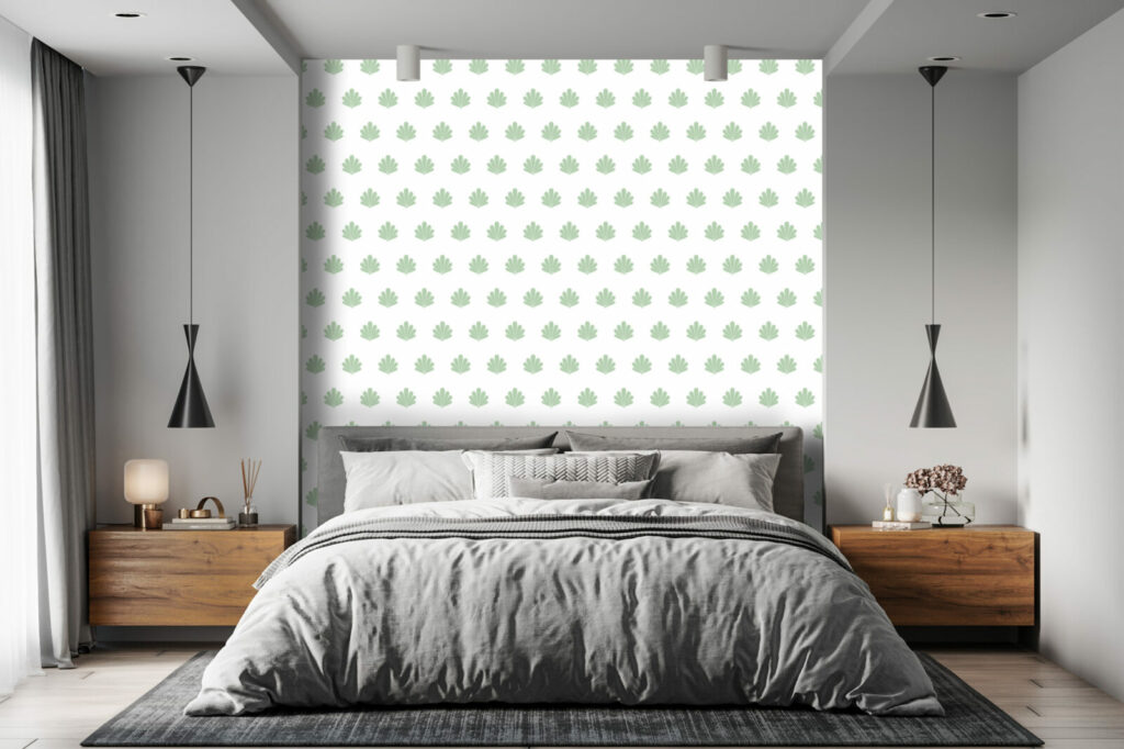 Papier peint motif coquillage luxe haut de gamme chambre adulte - vert