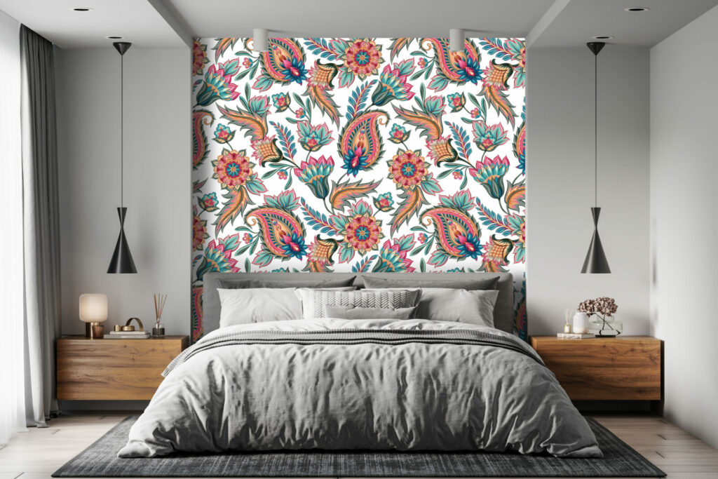 papier peint déco mural floral intense chic chambre adulte - multicolor