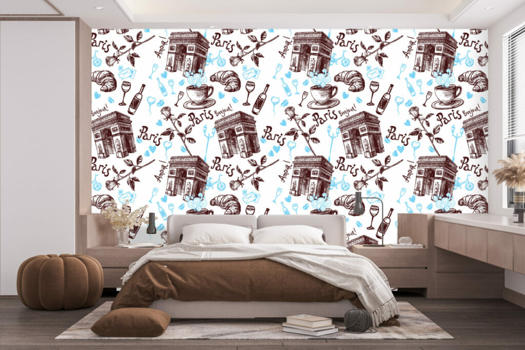acheter papier peint pré encollé motif paris café France personnalisé pas cher chambre adulte