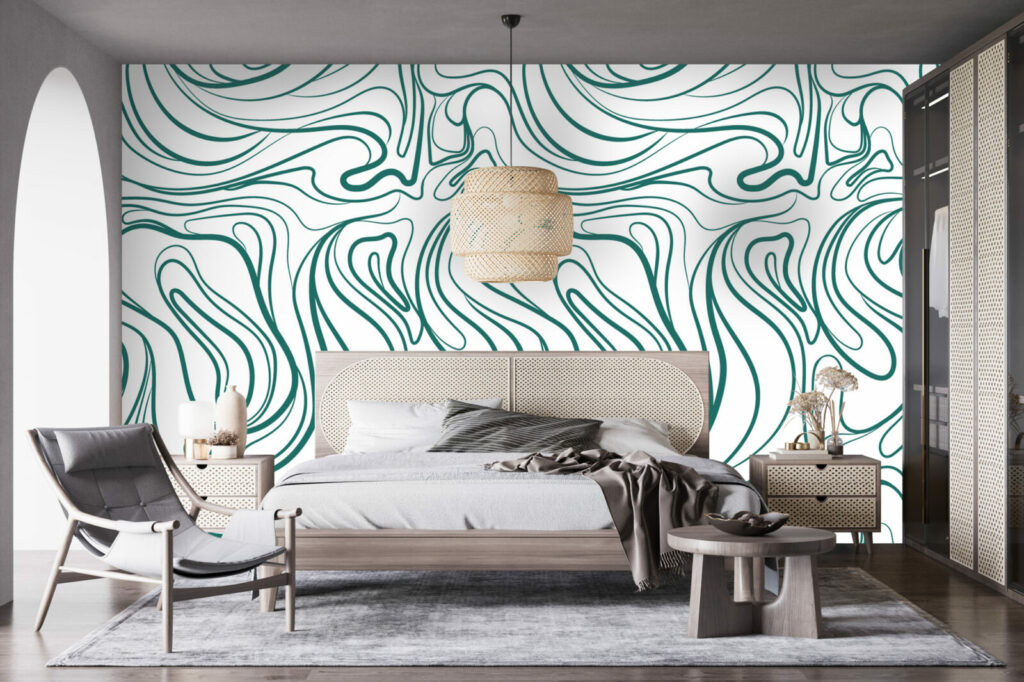 Tapisserie murale ligne abstraite moderne sur-mesure haut de gamme chambre parentale