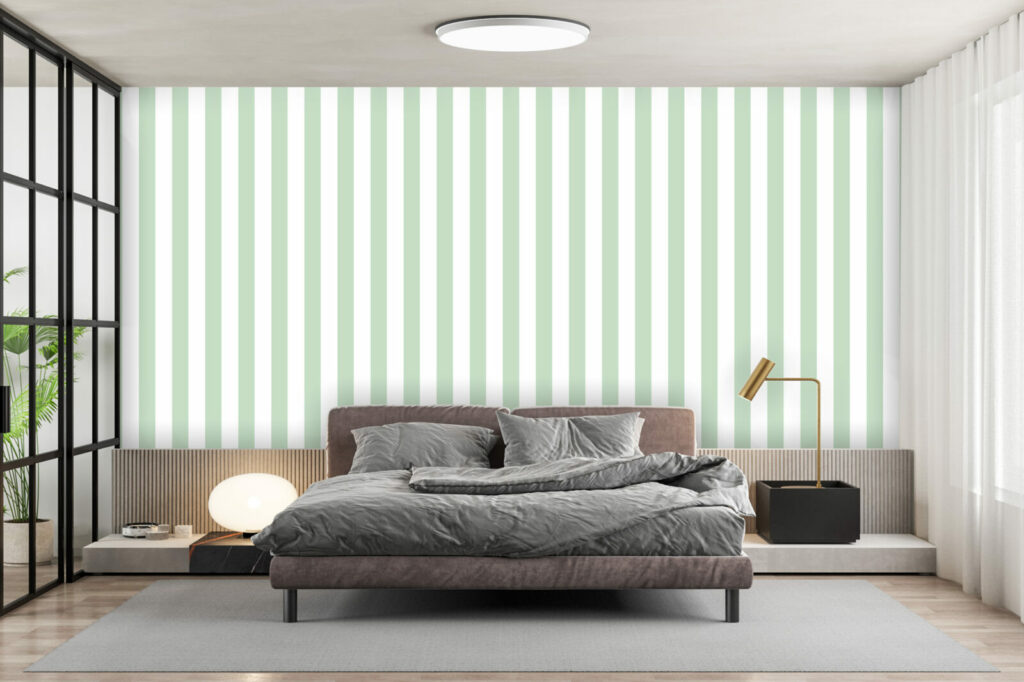 papier peint personnalisable rayures retro chambre adulte - vert blanc