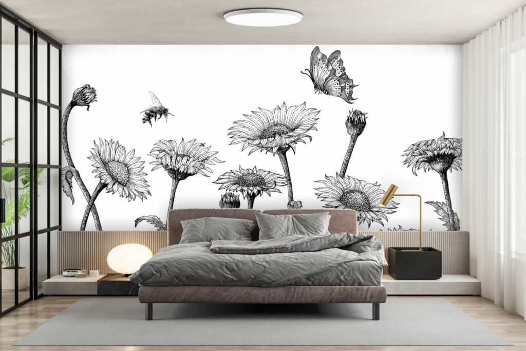 papier peint panoramique floral tournesol champêtre au meilleur prix chambre parentale