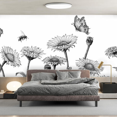 papier peint panoramique floral tournesol champêtre au meilleur prix chambre parentale