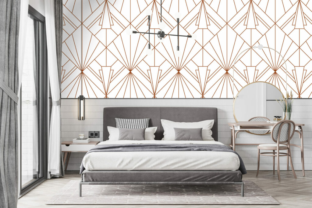 Papier peint mural géométrique tendance art deco pas cher chambre parentale - terracotta