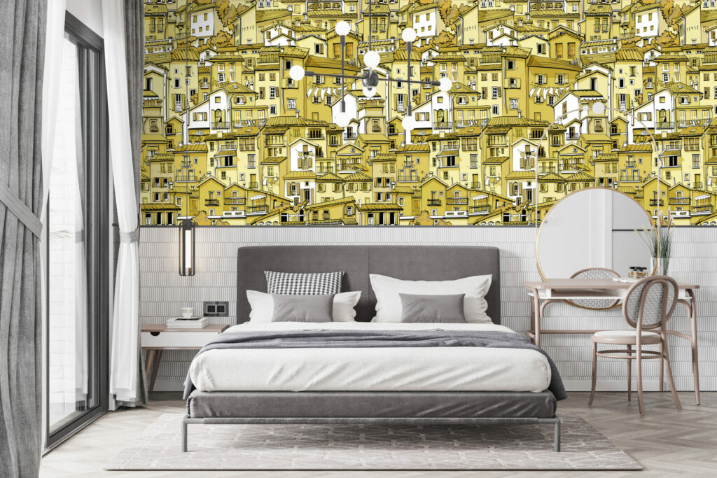 tapisserie repositionnable haut de gamme village pas cher chambre - jaune