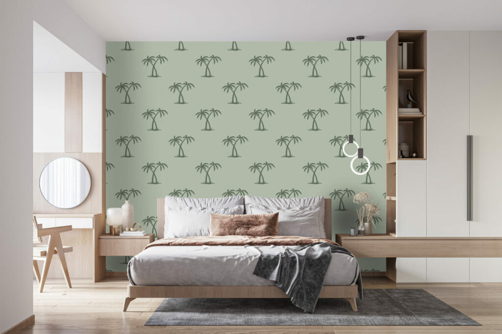 Papier peint motif cocotier tropical pas cher chambre adulte - kaki