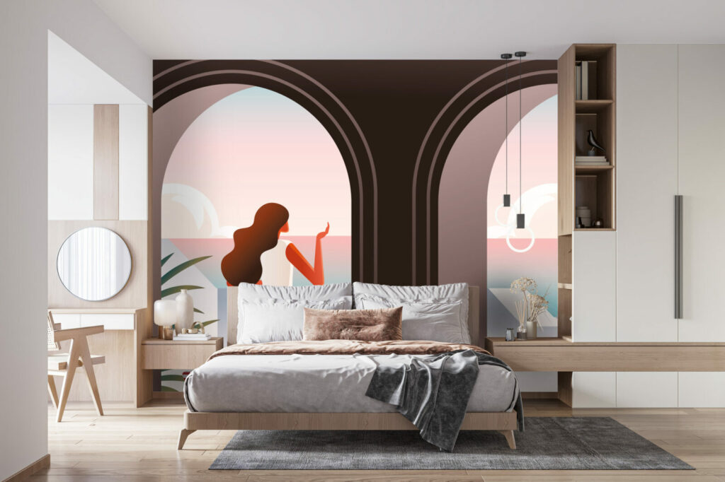 acheter fresque murale intissé trompe-l'œil pop paysage panoramique Grèce colonnes personnalisé pas cher maison chambre parentale