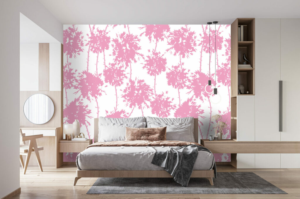 Papier peint pré encoller arbres abstrait chambre adulte - rose