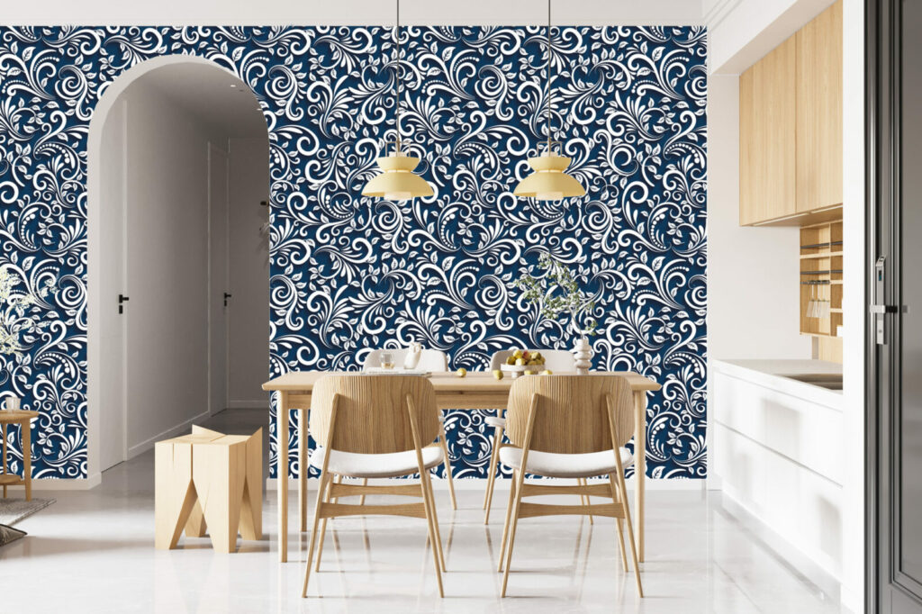 livraison gratuite stikers tapisserie à encoller motif fleurs végétal cachemir personnalisé meilleur prix maison salle a manger