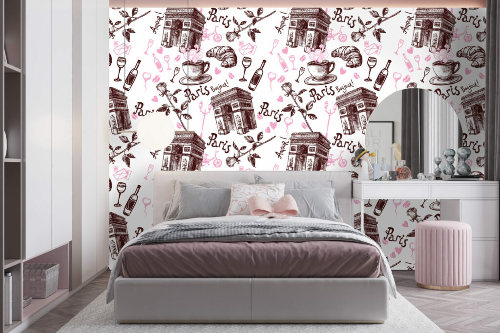acheter papier peint pré encollé motif paris café France personnalisé pas cher chambre fille maison