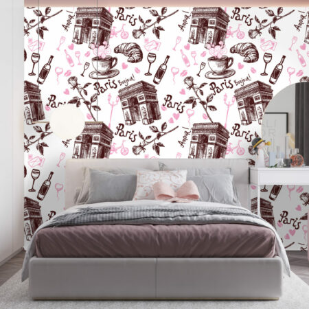 acheter papier peint pré encollé motif paris café France personnalisé pas cher chambre fille maison