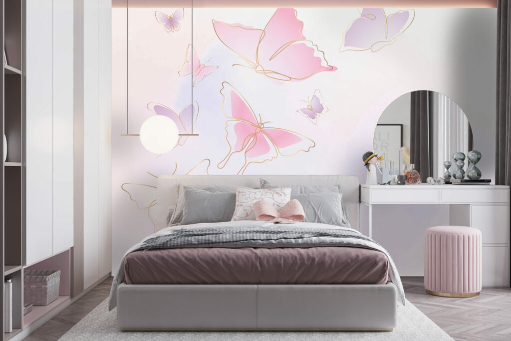 stickers mural repositionnable papillons abordable chambre ado - rose