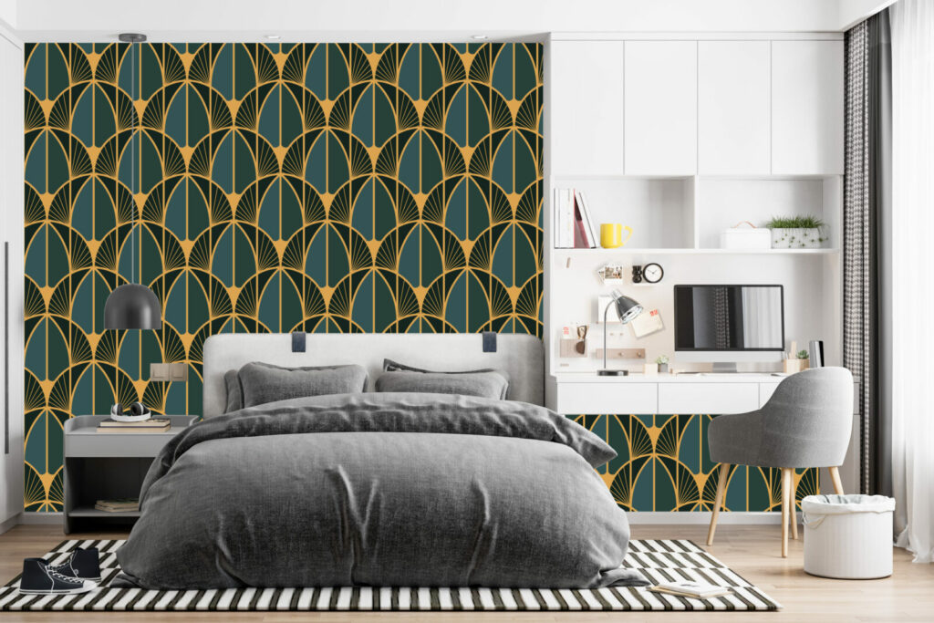 papier peint géométrique art déco pas cher chambre ado - violet