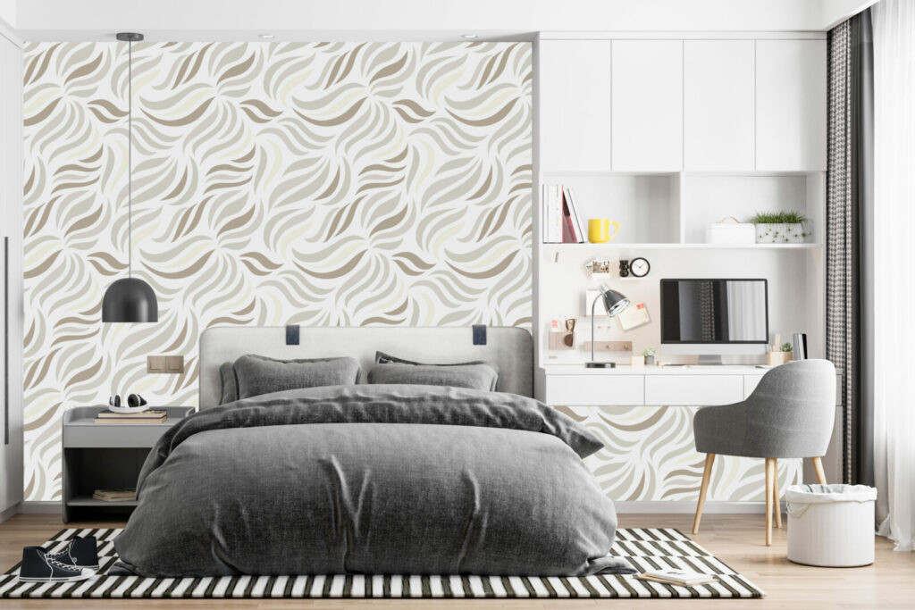 acheter une tapisserie pas cher motif floral abstrait chambre ado - beige